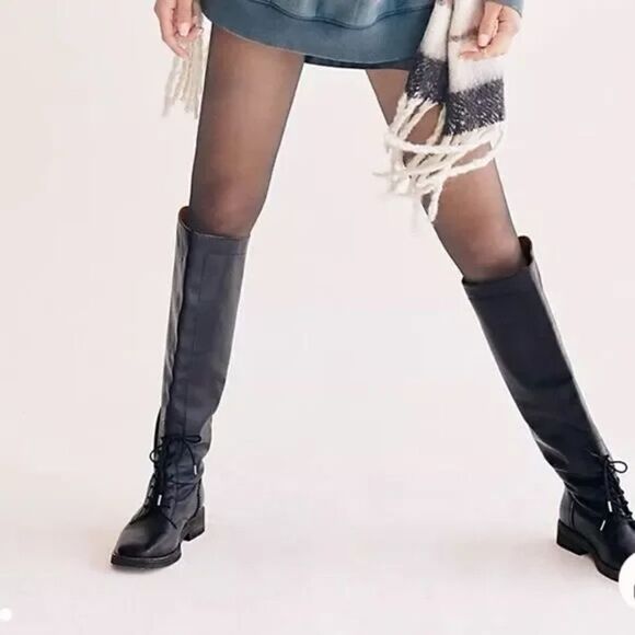 Free People We The Free Tanner Tall Boots Black Leather Knee High Flat US 9 - Picture 13 of 14